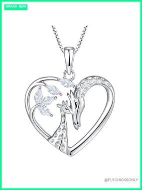 925 Sterling Silver Giraffe Heart Pendant Necklace 18" Box Chain for Women